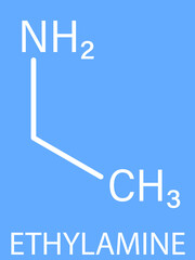 Ethylamine or Ethanamine organic base molecule, skeletal chemical formula.