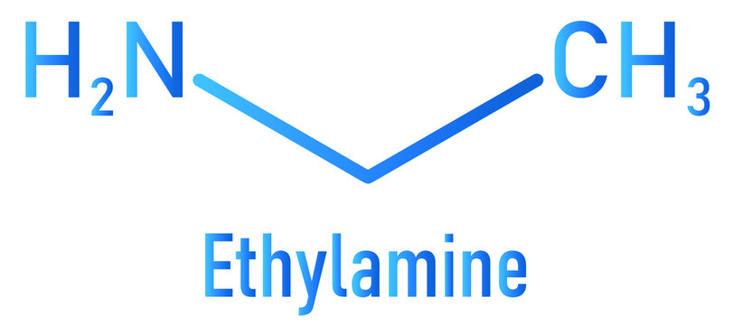 Ethylamine or Ethanamine organic base molecule, skeletal chemical formula.