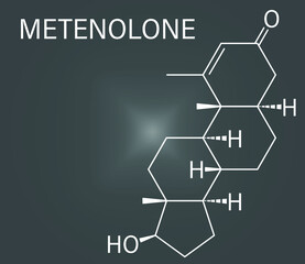 Metenolone anabolic steroid molecule. Used (banned) in sports doping. Skeletal formula.