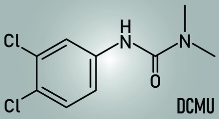 Diuron (DCMU) herbicide molecule, skeletal chemical formula.