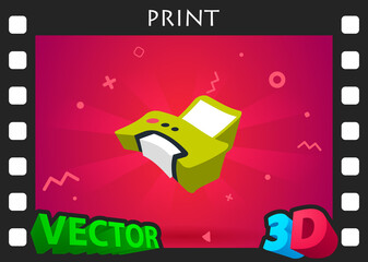 Print isometric design icon. Vector web illustration. 3d colorful concept