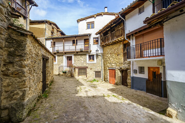 Set of old stone houses in the mountain village of Candelario Salamanca.