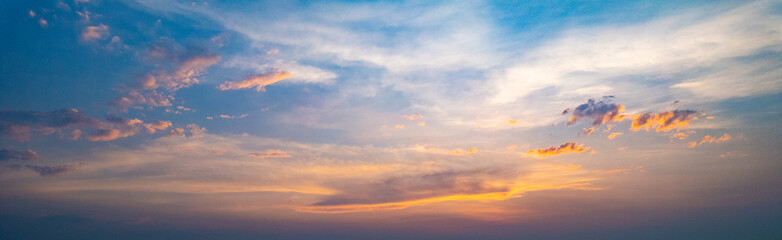Panorama sky and cloud white and orange clouds,Beautiful sunset sky for Nature backgrounds.
