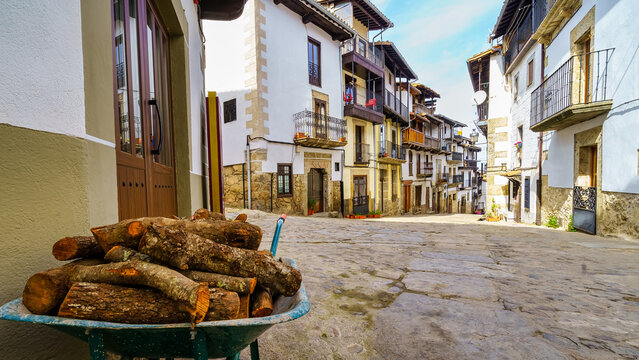 Pile of logs for fireplace in the mountain village of Candelario Salamanca.
