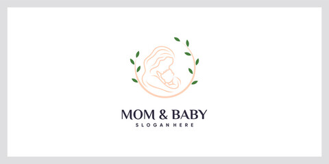 Mom and baby logo with element concept