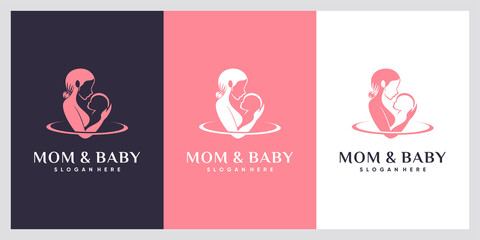 Mom and  baby logo with unique style concept