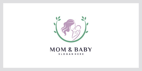 Mom and baby logo with element concept