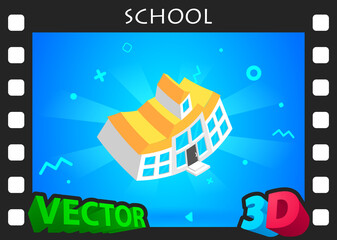 School isometric design icon. Vector web illustration. 3d colorful concept