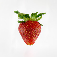 Single bright red strawberry with negative space
