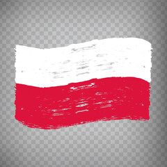 Flag Republic of Poland, brush stroke background.  Waving Flag Poland on tranparent backrgound for your web site design, logo, app, UI.  EPS10.