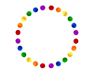 Illustration of a circular frame with 6 rainbow-colored dots _Background material