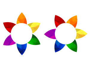 Obraz premium Illustration of a circular frame with 6 rainbow-colored triangular flags spreading like a flower_Background material