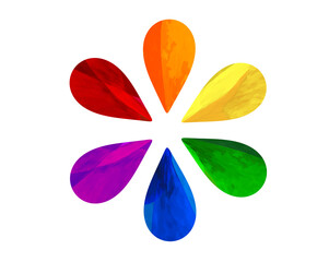 Naklejka premium Illustration of a circular frame with 6 rainbow-colored drops spreading like a flower_Background material