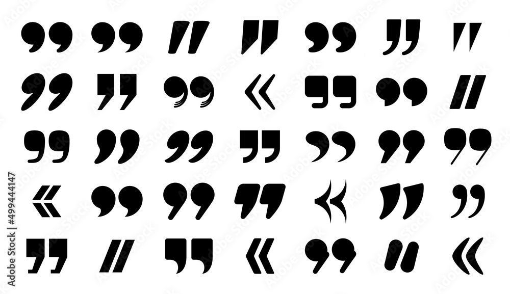 Fototapete quotation mark icons various designs, double commas and guillemets. quote square and round punctuati