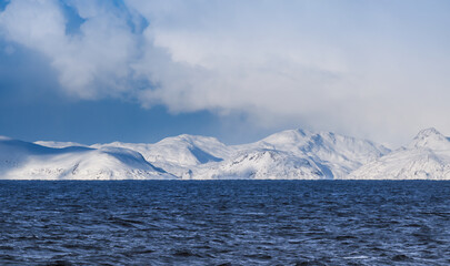 Arctic landscapes on the shores of the Barents Sea near Hammerfest, the northernmost town in the world, Troms og Finnmark, Norway.