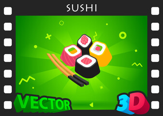 Sushi isometric design icon. Vector web illustration. 3d colorful concept