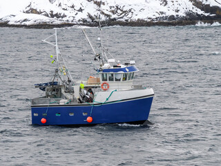Fishing Boat near Hammerfest, Norway. The odd shape with a cut off is due to Norwegian tax laws based on the lengthj of the vessel