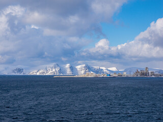 Enormous LNG (liquefied natural gas) site on Melkøya island, Hammerfest, the northernmost town in the world, Troms og Finnmark, Norway.