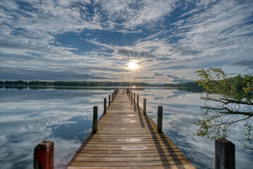 Lake boat dock, early morning sunrise, Tim’s Ford Devil’s Step