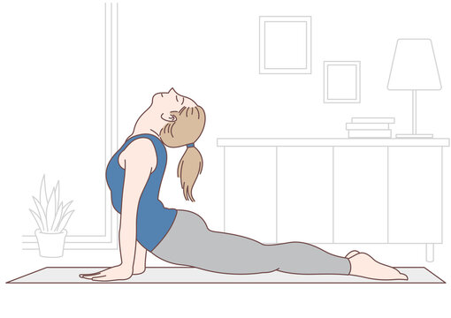 woman exercising health care by doing yoga at home on white background.illustration