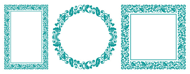 Set of floral design elements. Rectangle, square and circle frame with elegant patterns. Beautiful for any plain and chic elegance designs. Vector illustration