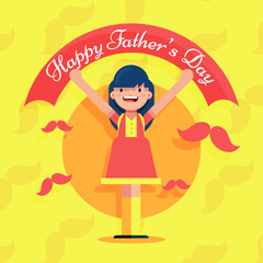 Happy Fathers Day june mustache background girl with placard banner post poster vector