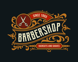 Barbershop vintage Luxury frame Logo Badge with flourish Victorian Ornament
