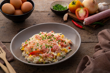 Thai Fried Rice with Fermented Pork ,Kao Pad Nham on a plate.asian food