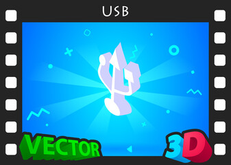 Usb isometric design icon. Vector web illustration. 3d colorful concept