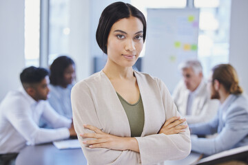 If theres anything you want, go out and get it. Shot of a beautiful young businesswoman standing in the boardroom.