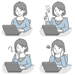 パソコンを操作する中年女性