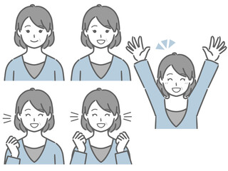 喜ぶ表情の強弱　中年女性