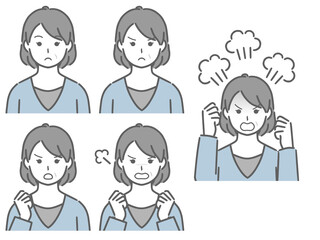 怒る表情の強弱　中年女性