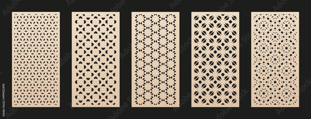Poster vector templates for laser cutting. elegant patterns set with geometric ornaments in arabian style, 