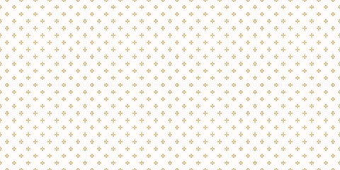 Vector golden geometric floral pattern. Simple abstract minimalist seamless texture with small flowers, crosses. Luxury gold and white ornament background. Minimal repeat design for decor, wallpaper