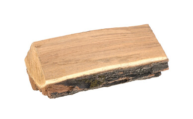 wood log oak, wood with bark isolated on white background