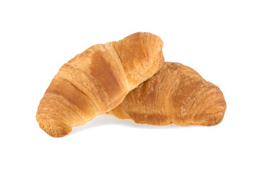 two fresh croissants isolated on white background