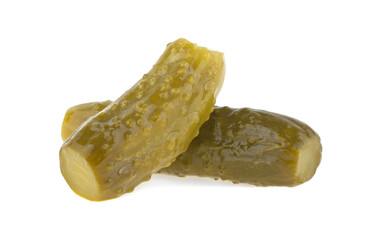 Marinated cucumber isolated on a white background. Gherkin. Salted cornichon.