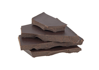 black chocolate pieces isolated on white background
