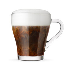 Glass cup with cappuccino coffe isolated.
