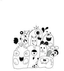 Hand drawn abstract cute comic characters. poster paintings of cheeky cartoon figures that are both beautiful and fun.