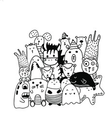 Hand drawn abstract cute comic characters. poster paintings of cheeky cartoon figures that are both beautiful and fun