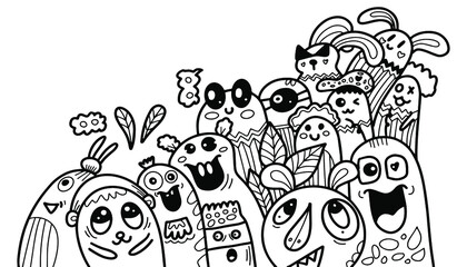 Hand drawn abstract cute comic characters. poster paintings of cheeky cartoon figures that are both beautiful and fun