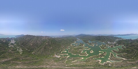 the landscape of Tai Lam Chung Reservoir in Hong Kong in panoramic view