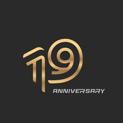 19 years anniversary celebration logotype with elegant modern number - obrazy, fototapety, plakaty