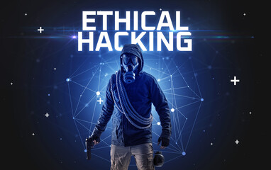 Mysterious hacker, online attack concept