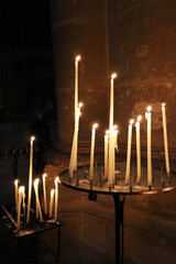 Candles in the legendary Reims Cathedral in the Champagne region, France