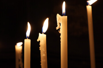 Candles in the legendary Reims Cathedral in the Champagne region, France