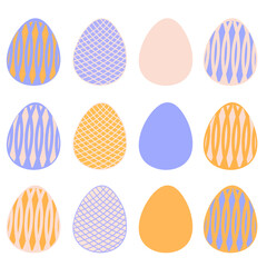 Set of Easter eggs with colorful geometric patterns, vector illustration.