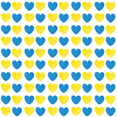 seamless pattern made of blue and yellow watercolor hearts